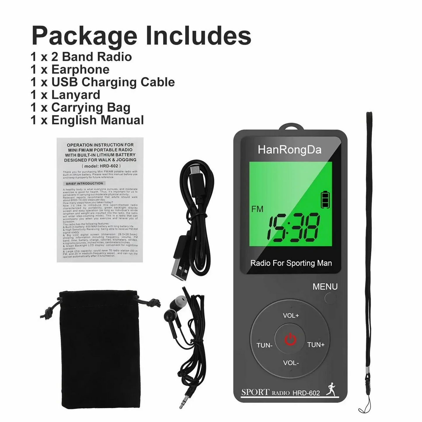 Portable  AM FM Mini Radio LED Display with Pedometer Headphones Digital Tuning Sports Radio for Running Walking Pocket Radio