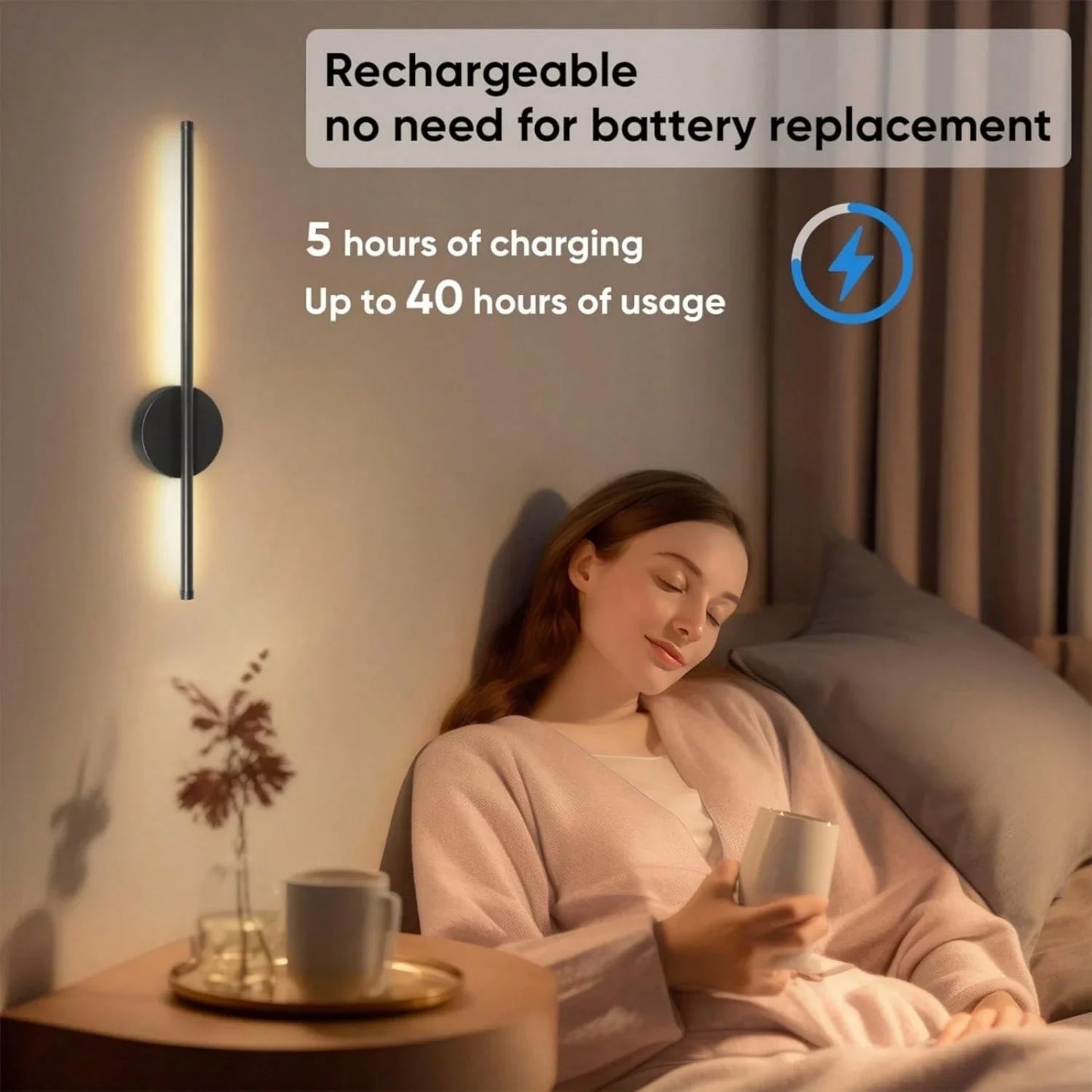 2 Pack Rechargeable Wall Light, Cordless Wall Mounted LED Light with Remote Control, Dimmable Decorative for Living Room