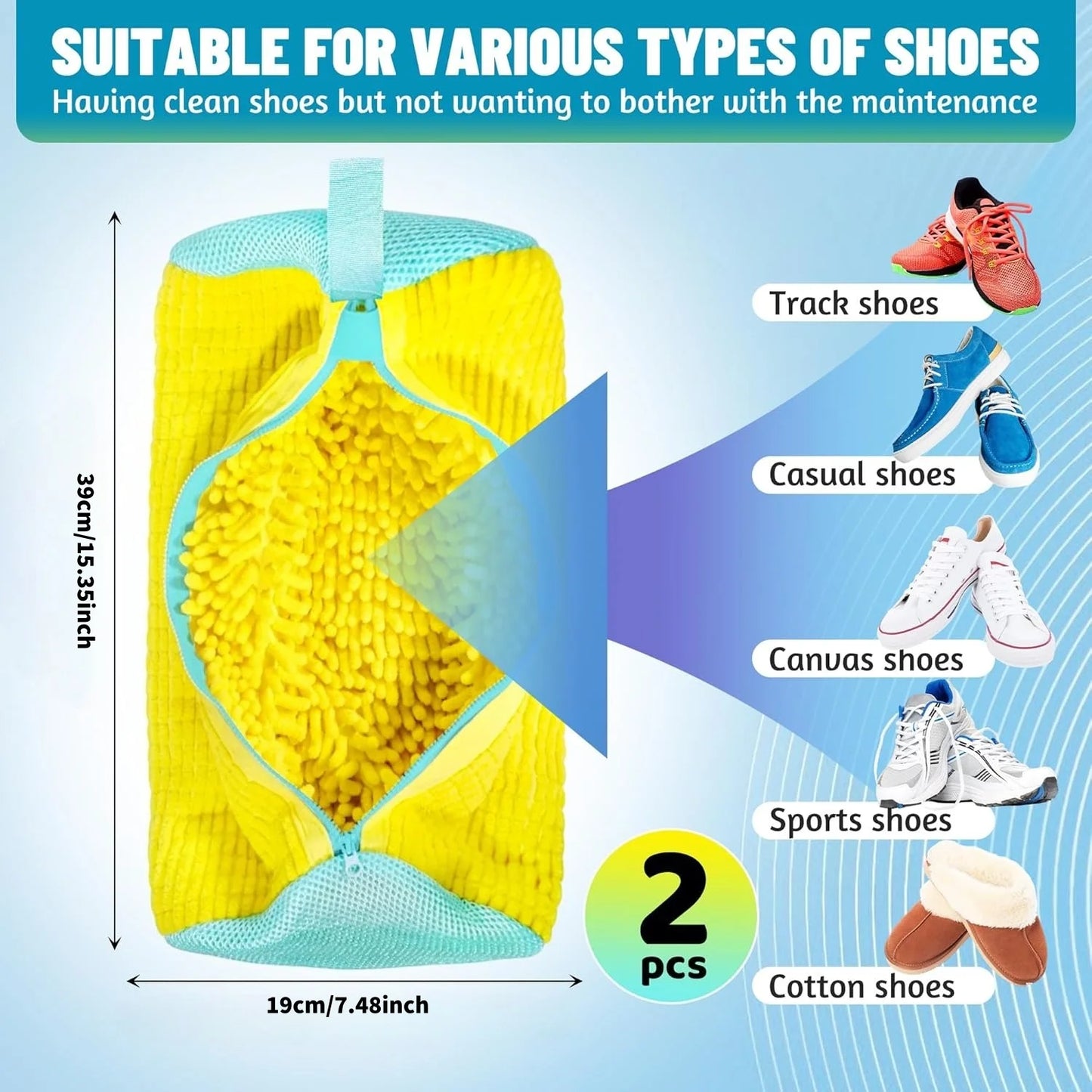 Reusable shoe washing bag, 360 ° deep cleaning, used for machine washing, protecting shoes and washing buckets, anti slip zipper