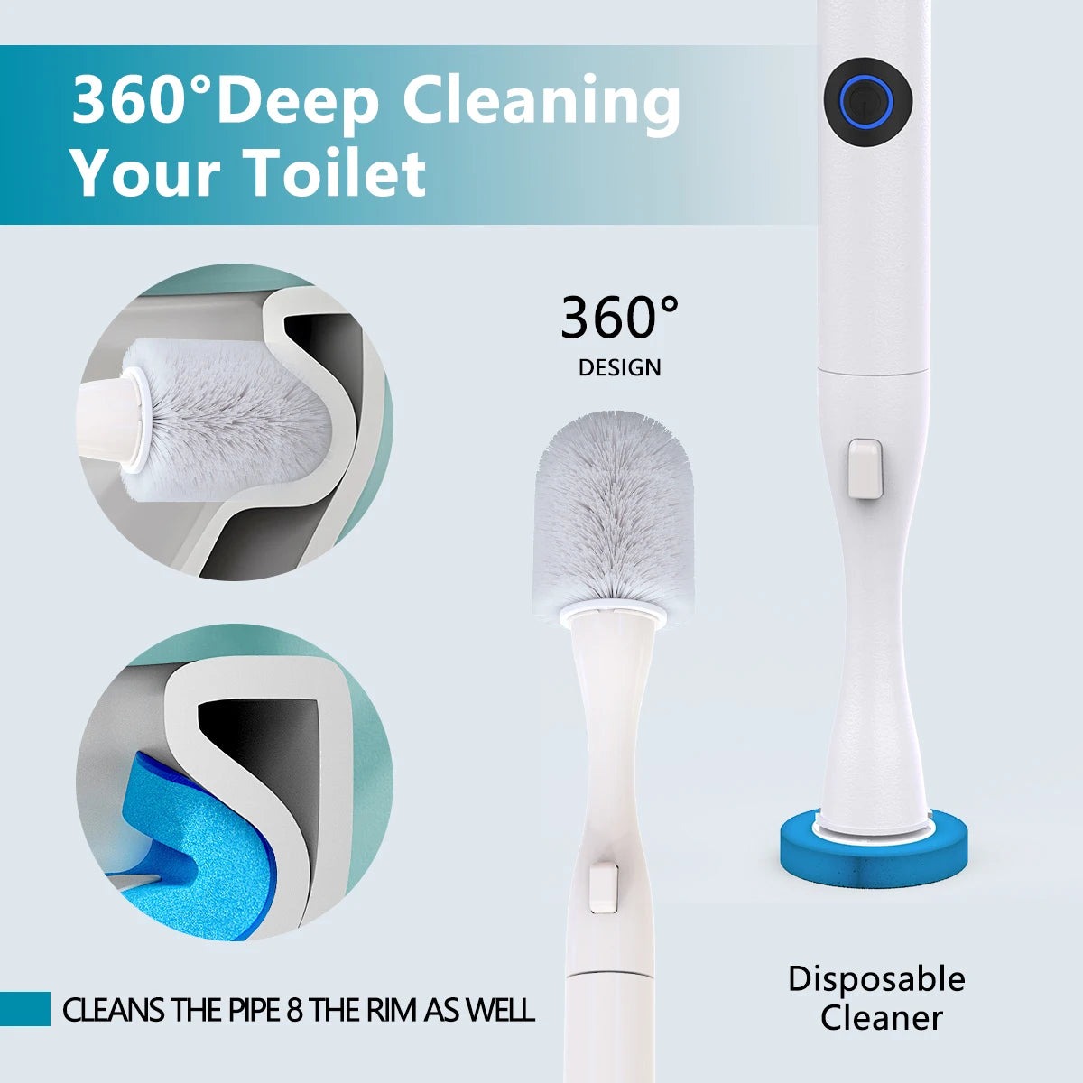 Household cleaning electric toilet brush and supporting set, including 5 disposable refill heads, suitable for bathroom use