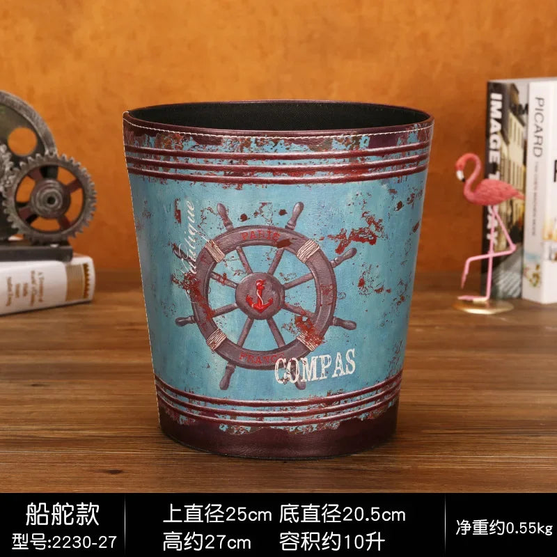 European Leather Trash Can Household Large British Style Storage Bucket Lidless Waste Paper Basket Household Items