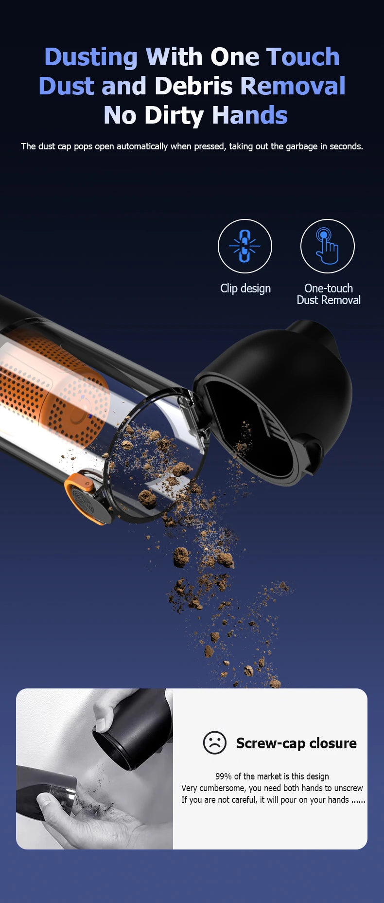 Compact vacuum cleaner is suitable for computer rooms, indoor and outdoor areas, and cars. It has extremely strong suction power