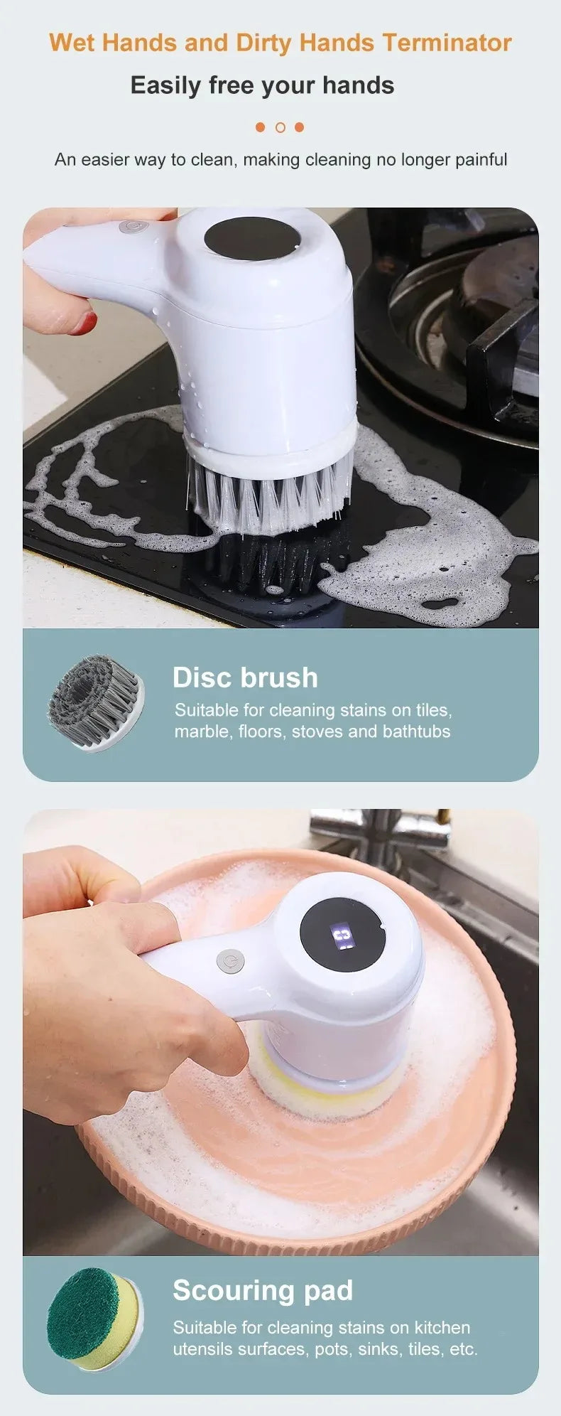 Electric Cleaning Brush Electric Spin Scrubber Bathroom Cordless Cleaning Brush Power Scrubber with 5 Replaceable Brush Heads