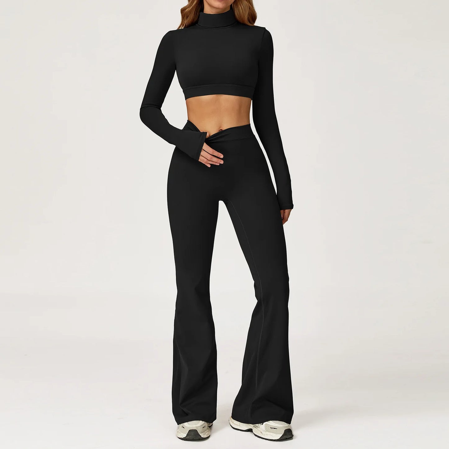 Yoga Set 2 Pieces Gym Clothes Yoga Outfits For Women Tracksuits Workout Long Sleeved Fitness Set Sport Bra Crop Top Gym Leggings