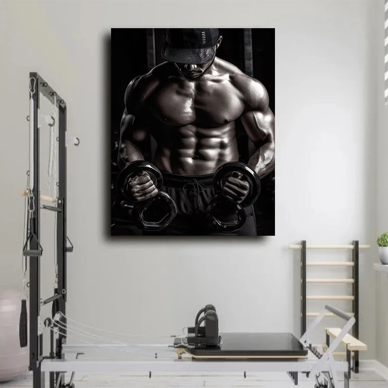Gym Motivation Muscle Man with Tiger Bodybuilding Fitness Art Poster Canvas Painting Wall Print Picture for Home Gym Decor