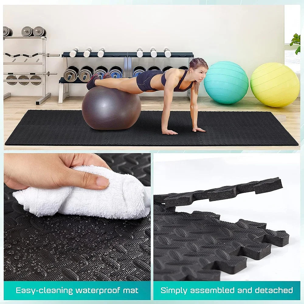 Gym Floor Mat for Home Workout Anti-Slip Rubber Exercise Mat with Interlocking Design, Durable Fitness Rug Weightlifting & Yoga