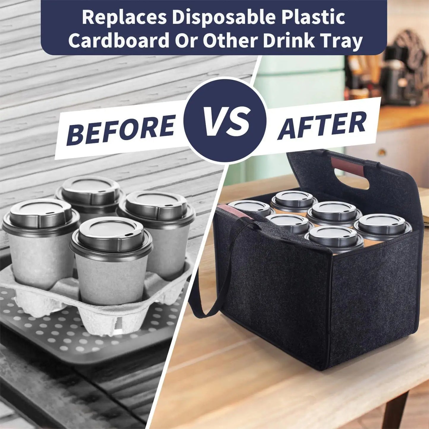 Reusable Drink Cup Carrier, Foldable Tote Bag With Handles for Daily Commute Car Picnic Cruise Party Grocery Outdoor Travel