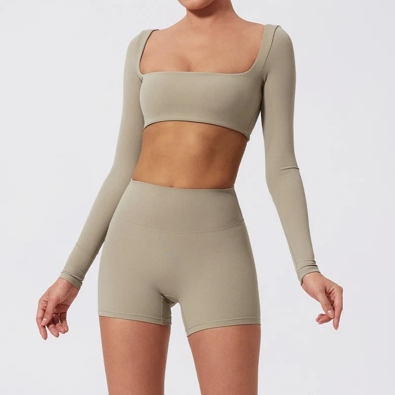 New Long sleeve Shirt Sports Set Women Fitness Tights Yoga Set Crop Top Running High Waist Gym Set Womens Outfits Yoga Clothing