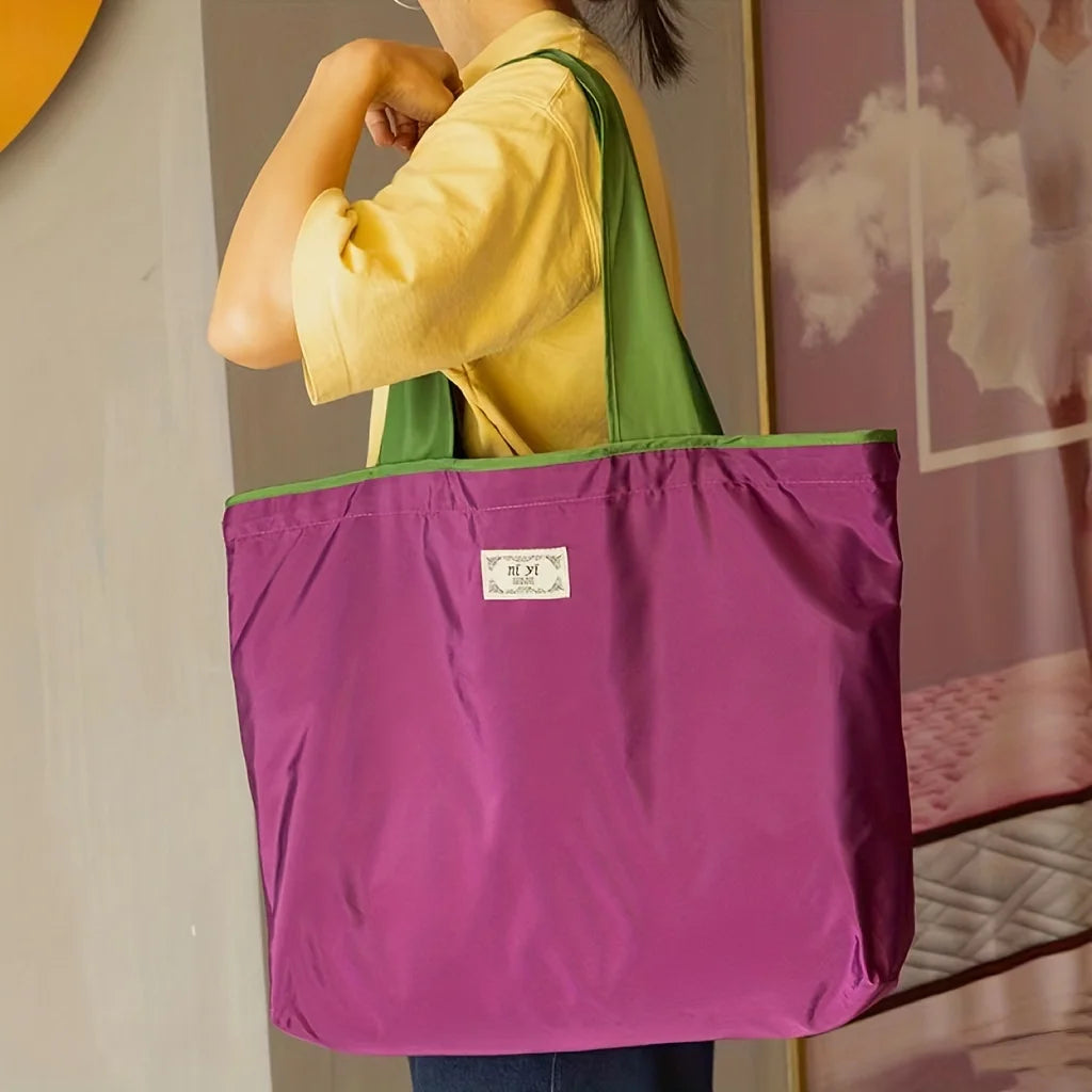 1-Pack Reusable Shopping Bag, Large Capacity Foldable Drawstring Eco-friendly Storage Bag, Casual Shopping Shoulder Bag
