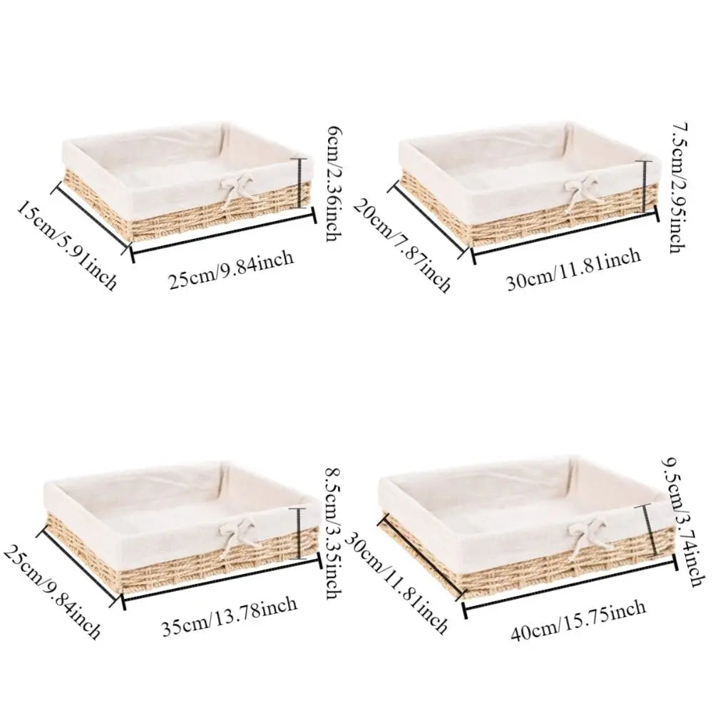 Rectangular Handmade Rattan Storage Baskets French Style Bow Weaving Storage Tray Reusable Bohemian Style Cosmetics Storage Box