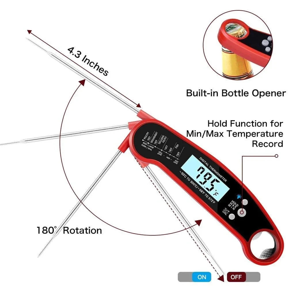 Multifuction Digital Thermometer with Foldable Probe for Cooking Food and Meat Waterproof & Instant Read for Kitchen Baking BBQ、