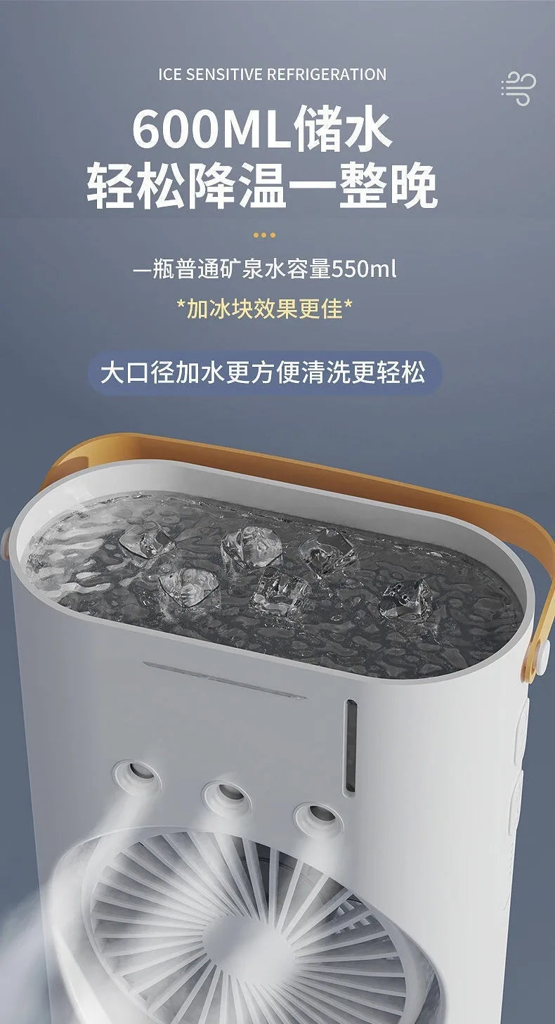 Household Appliances Refrigeration Mini Fan Desktop Shake-head Dual Fan Three-hole Ice Fog Cooler Double-head Charging Office