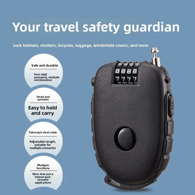 Portable Steel Wire Lock, Stretchable Steel Wire Helmet Lock, Baby Car Lock, Portable Treasure Ruyi Steel Wire Portable Lock