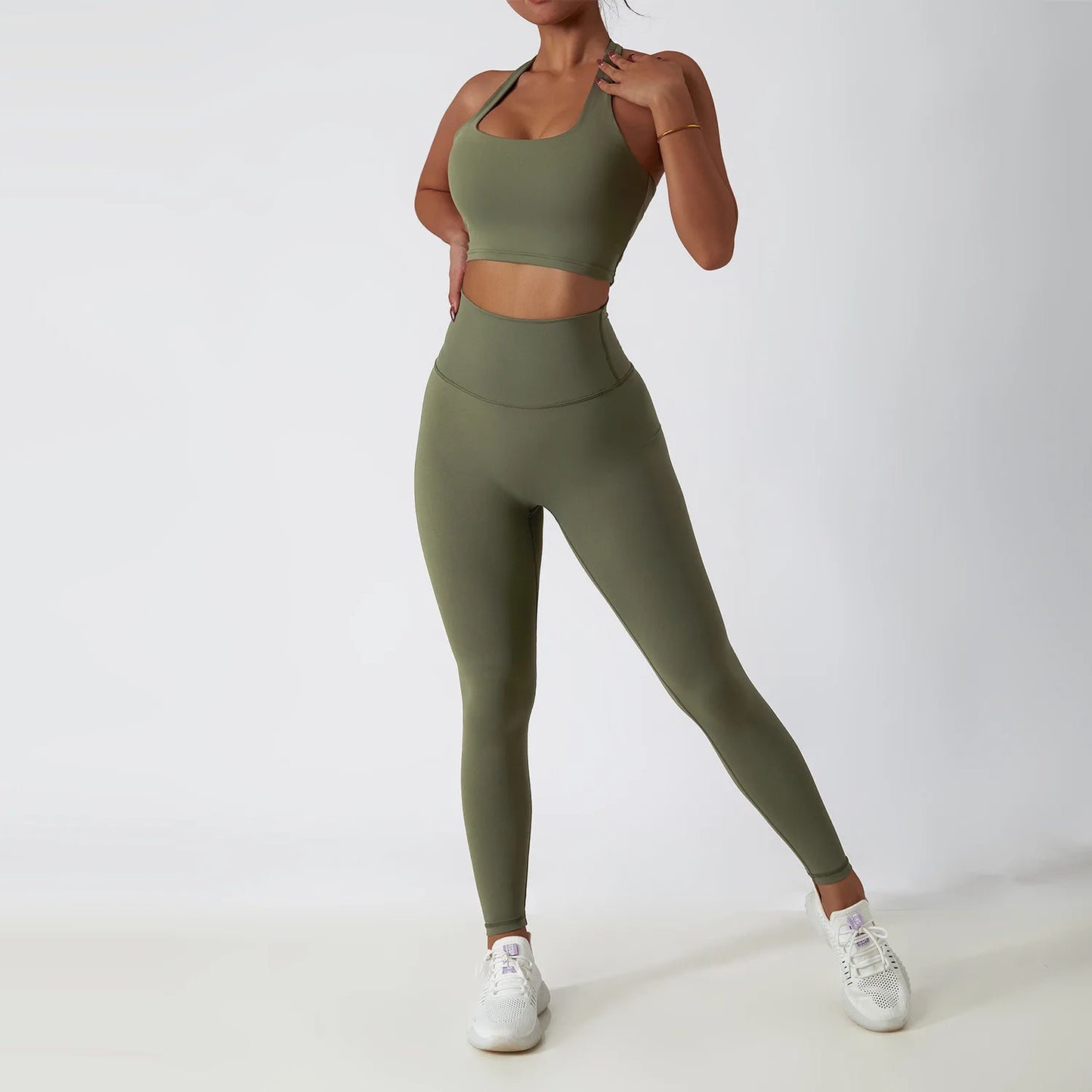 2 PCS Sportswear Women Yoga Set Gym Clothes Athletic Wear Yoga Suits Fitness Set Tracksuits Sports Bra Long Sleeve Gym Leggings