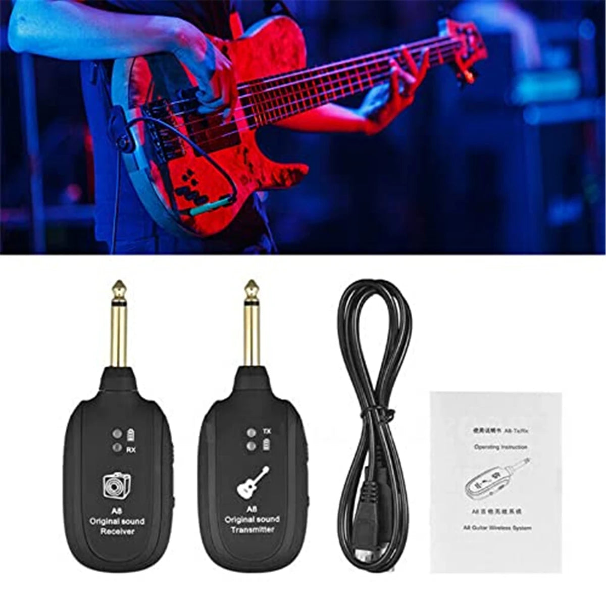 Miwayer A8 Guitar Wireless System - Built-in Rechargeable Transmitter & Receiver for Electric Guitar/Bass