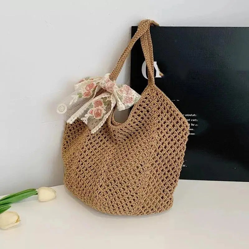 Woven Large Capacity Women's Shoulder Bag Handmade Perfect for Beach Adventures and Daily Essentials