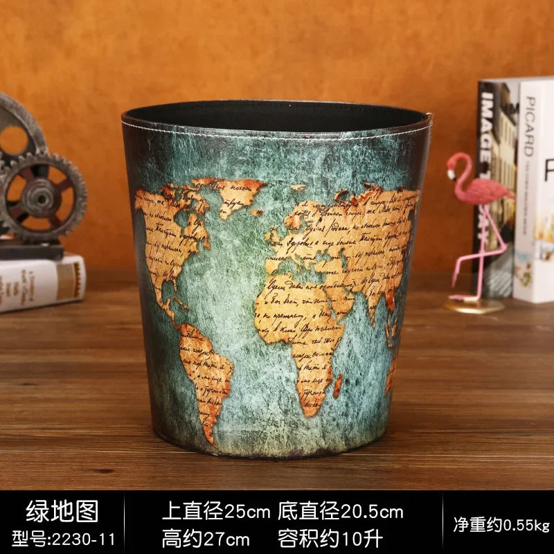 European Leather Trash Can Household Large British Style Storage Bucket Lidless Waste Paper Basket Household Items