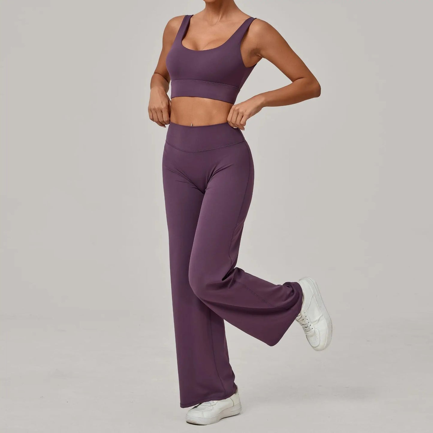 New Women Yoga Set Double Strap Bra Straight Leg Pants Quick Dry Gym Fitness Workout Clothes Outdoor Running Sports Set