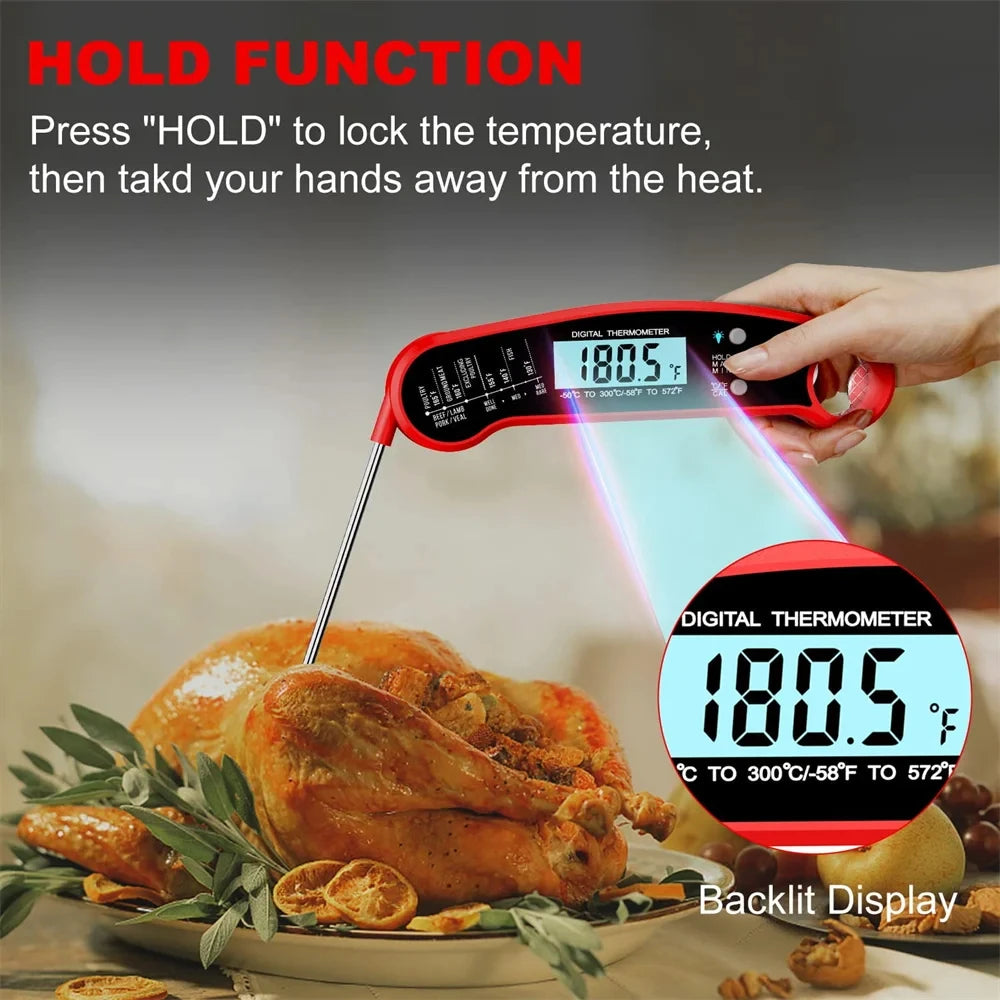Multifuction Digital Thermometer with Foldable Probe for Cooking Food and Meat Waterproof & Instant Read for Kitchen Baking BBQ、