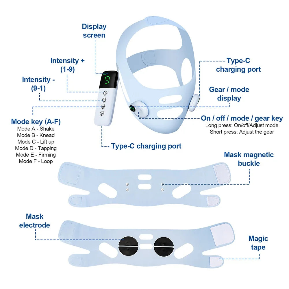 Electric Face Slimming Bandage V Line Chin Strap Facial Shaping Massager Edema Removal Mask V Line Lift Up Belt