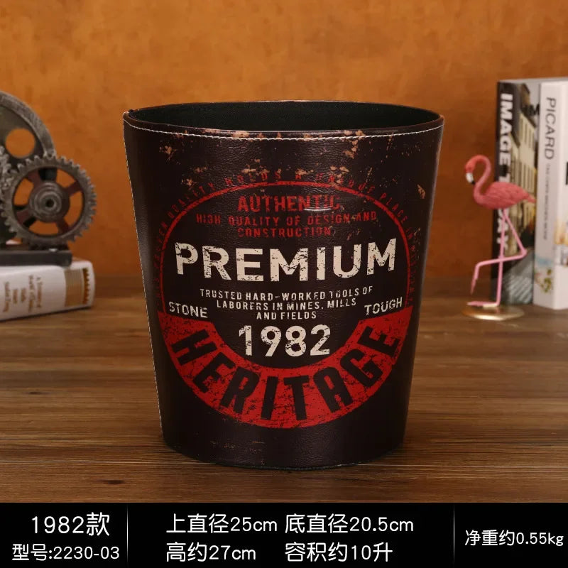 European Leather Trash Can Household Large British Style Storage Bucket Lidless Waste Paper Basket Household Items