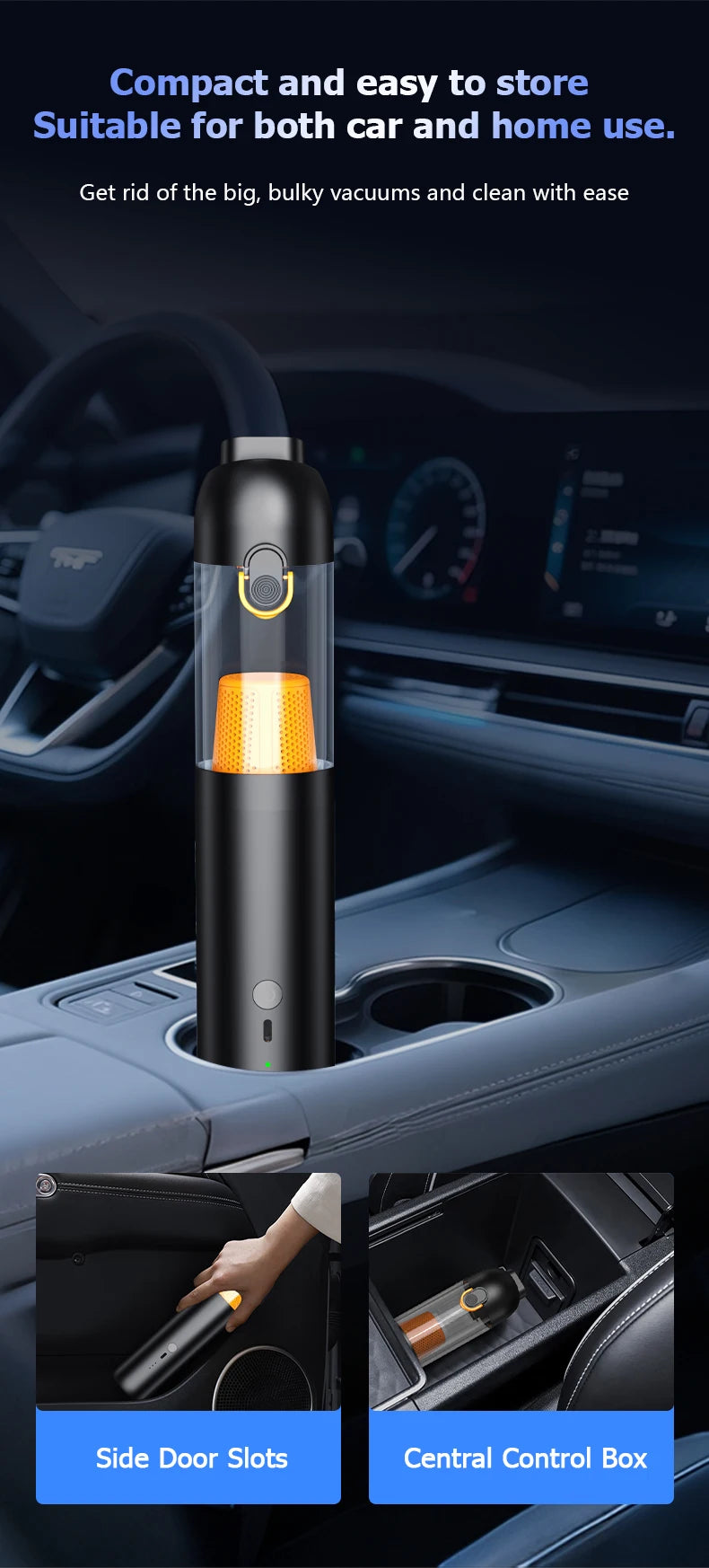 Compact vacuum cleaner is suitable for computer rooms, indoor and outdoor areas, and cars. It has extremely strong suction power