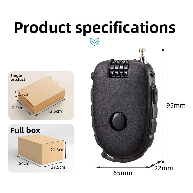 Portable Steel Wire Lock, Stretchable Steel Wire Helmet Lock, Baby Car Lock, Portable Treasure Ruyi Steel Wire Portable Lock