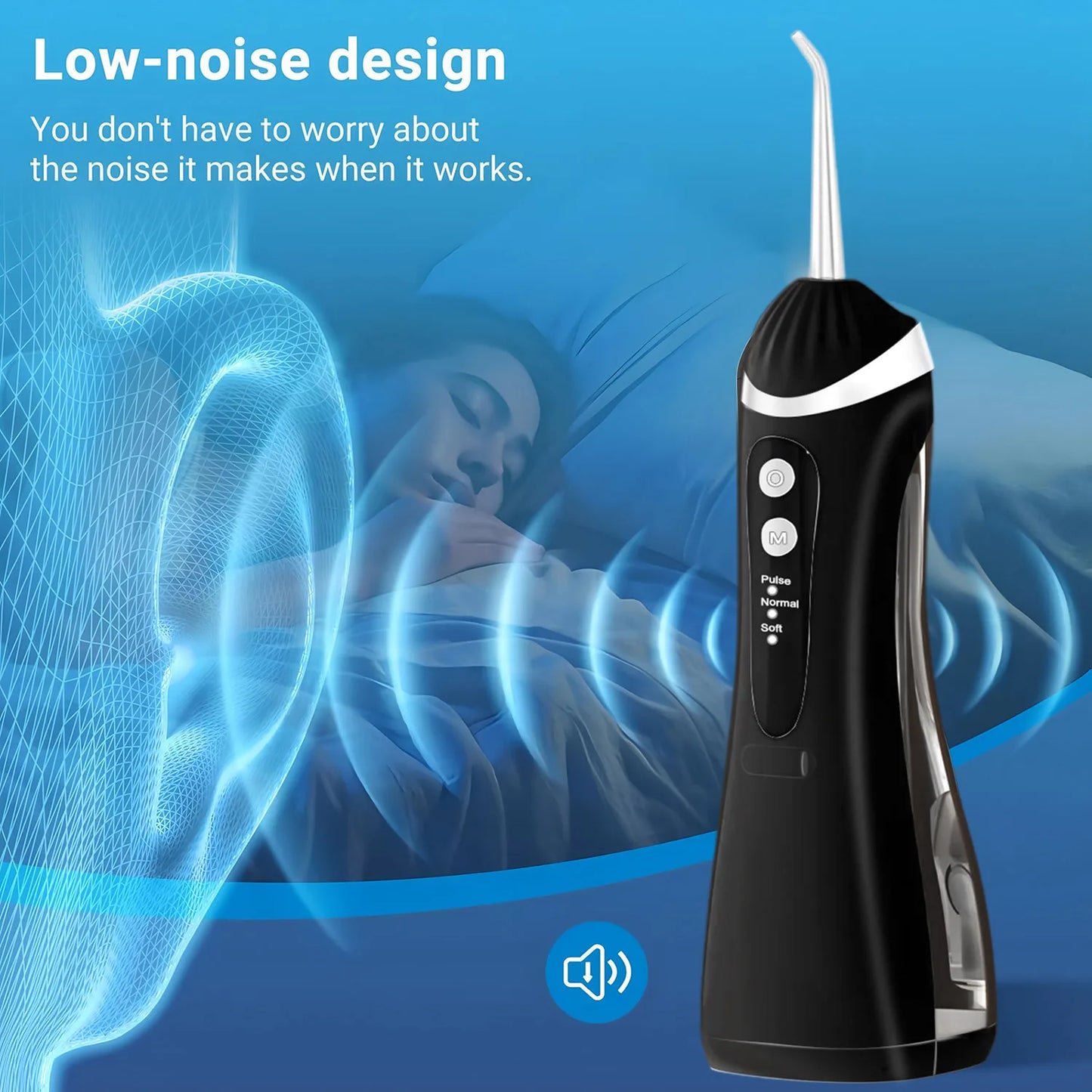A16 Portable Cordless Water Flosser 3 Cleaning Modes Waterproof Rechargeable 4 Nozzles Dental Cleaner for Gum Health