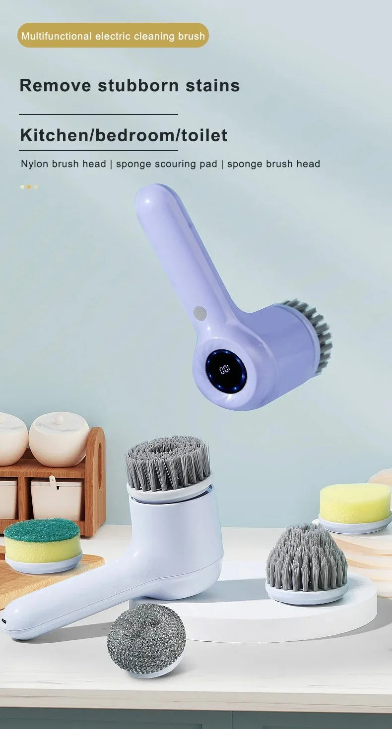 Electric Cleaning Brush Electric Spin Scrubber Bathroom Cordless Cleaning Brush Power Scrubber with 5 Replaceable Brush Heads