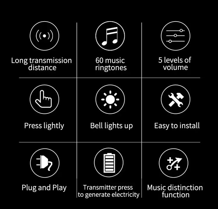 Self-Powered Wireless Doorbell – Waterproof Design, No Battery Needed, 150M Range, Smart Home Compatible