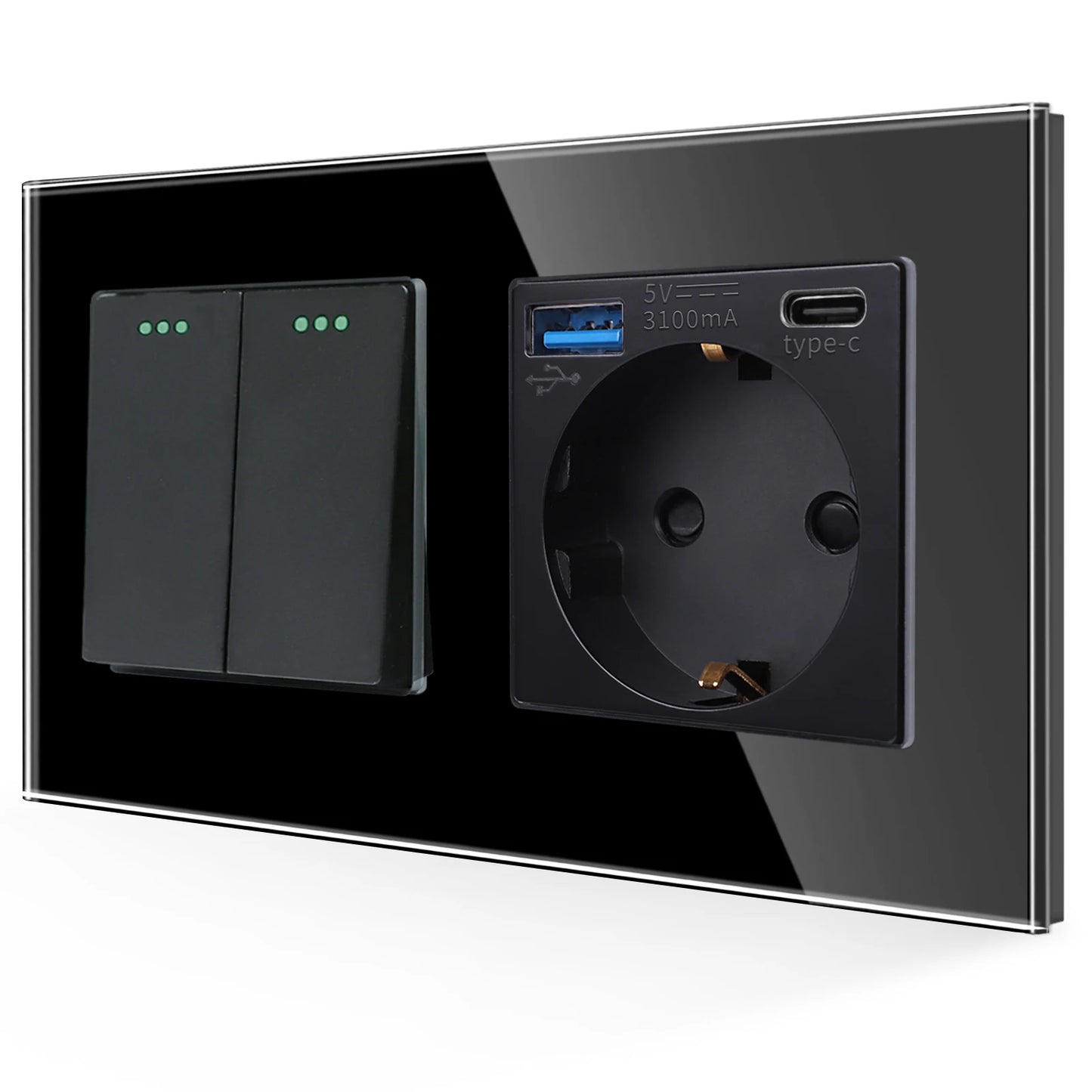 Bingoelec Black Sockets And Switches With Crystal Glass Panel Home Improvement