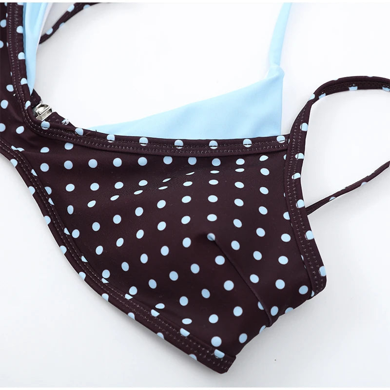 Polka Dot Bikini 2 Piece Set Women Sexy Sleeveless Lace Up Cropped Sling Vest Suit 2026 Lady Summer Chic Holiday Beach Swimsuit