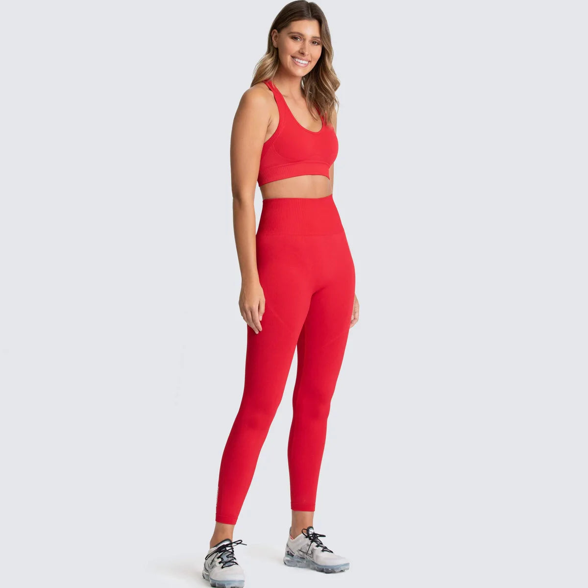 Women's Seamless Yoga Set Fitness Crop Top & Tummy Control High Waist Leggings with Built-in Bra Workout
