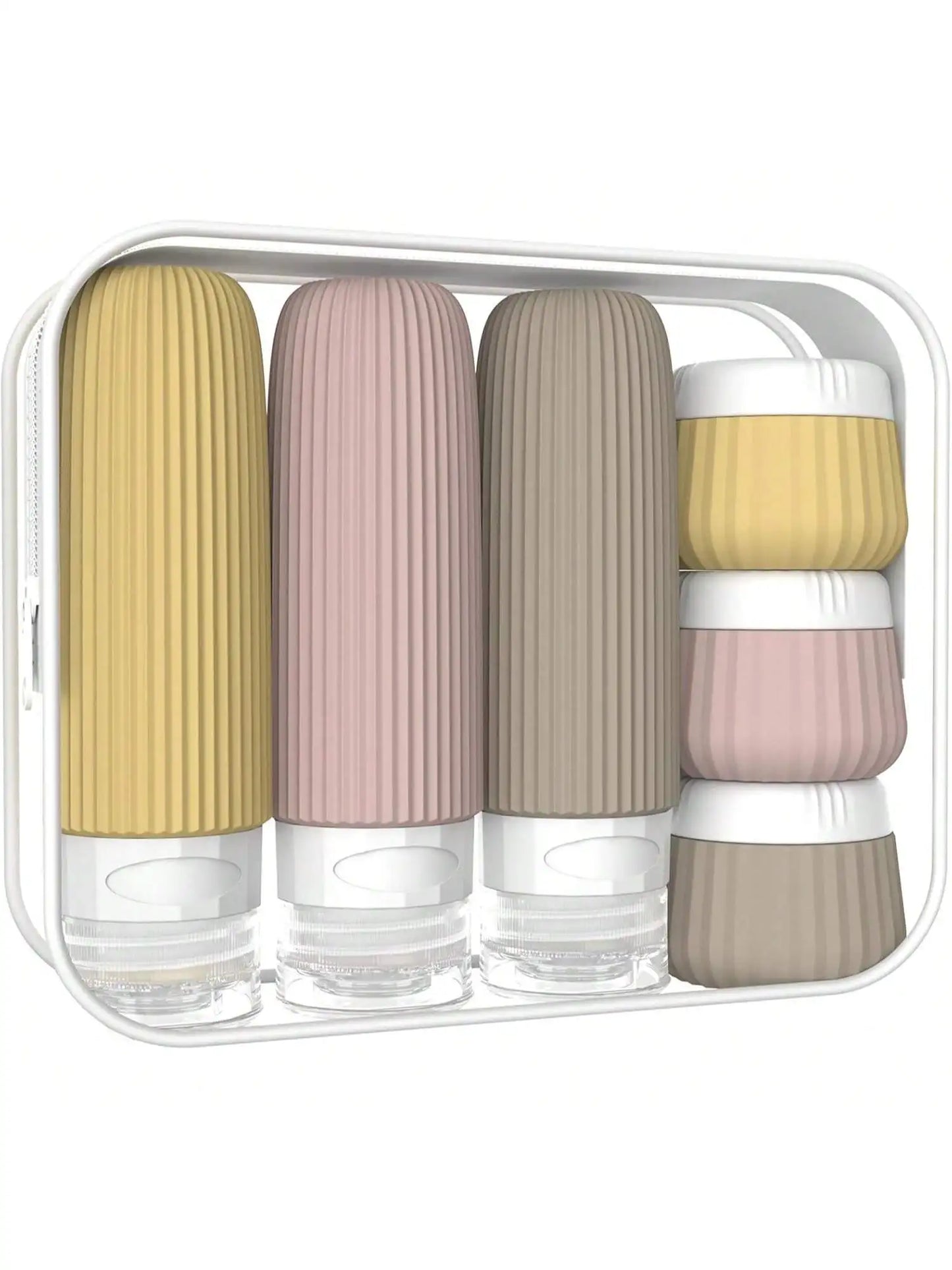 Travel Essentials Bottle Set of 6, Tsa Approved Travel Toiletry Container Set, 3 Silicone Leak-Proof Refillable Bottles and 3 Cream Jar Accessories Kit, Essential for Cruises and Travel Season