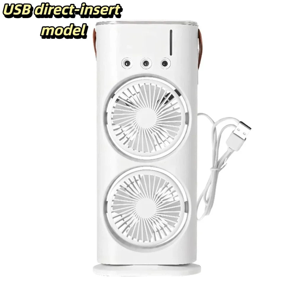 Household 3 In 1 Air Conditioner Dual-Head Portable Humidifier Adjustable Wind Speed Desktop Cooling Fan Air Cooler Bedroom