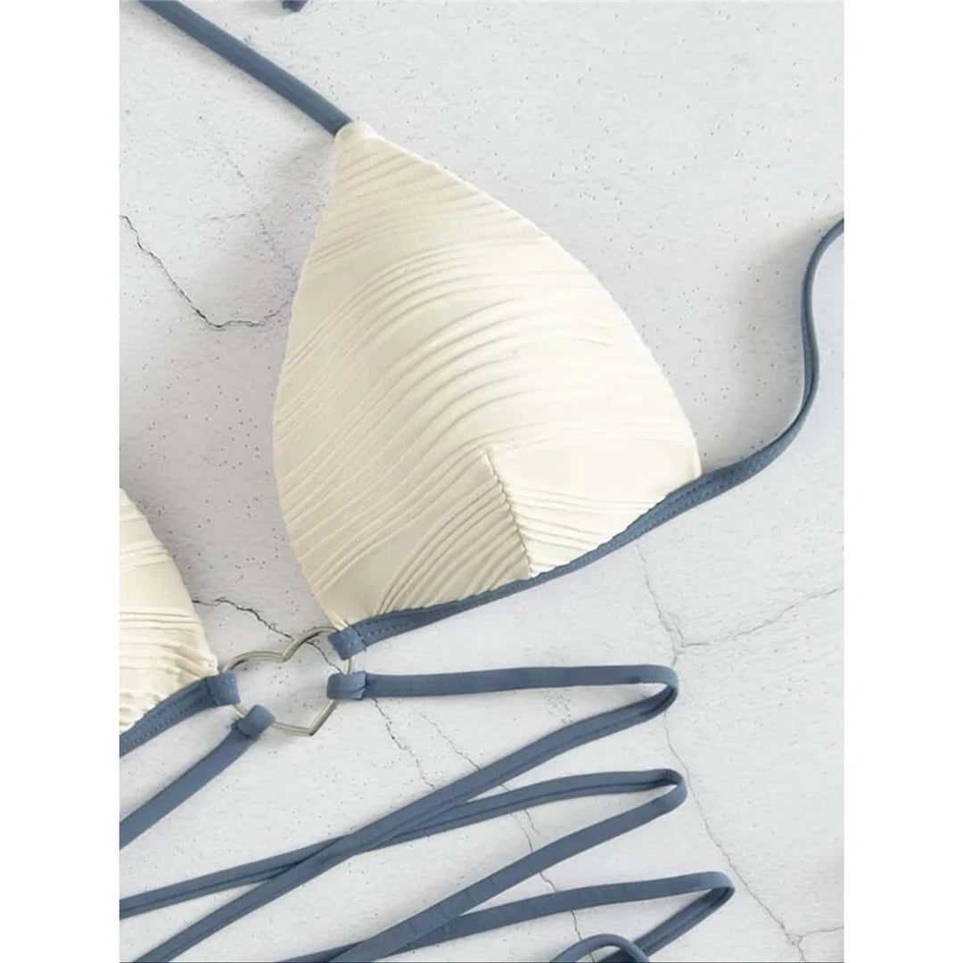 New Wrap Around Halter Wrinkled Bikini Women Swimwear Female Swimsuit Two-pieces Bikini set Bather Bathing Suit Swim Lady V4081