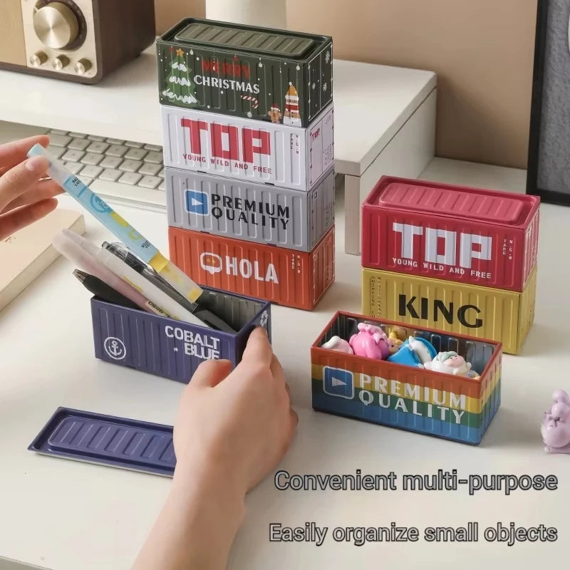 Compact Iron Storage Container Creative Desktop Organizer Office Supply Tube Office Desk Organizer Metal Box Mini Container ﻿
