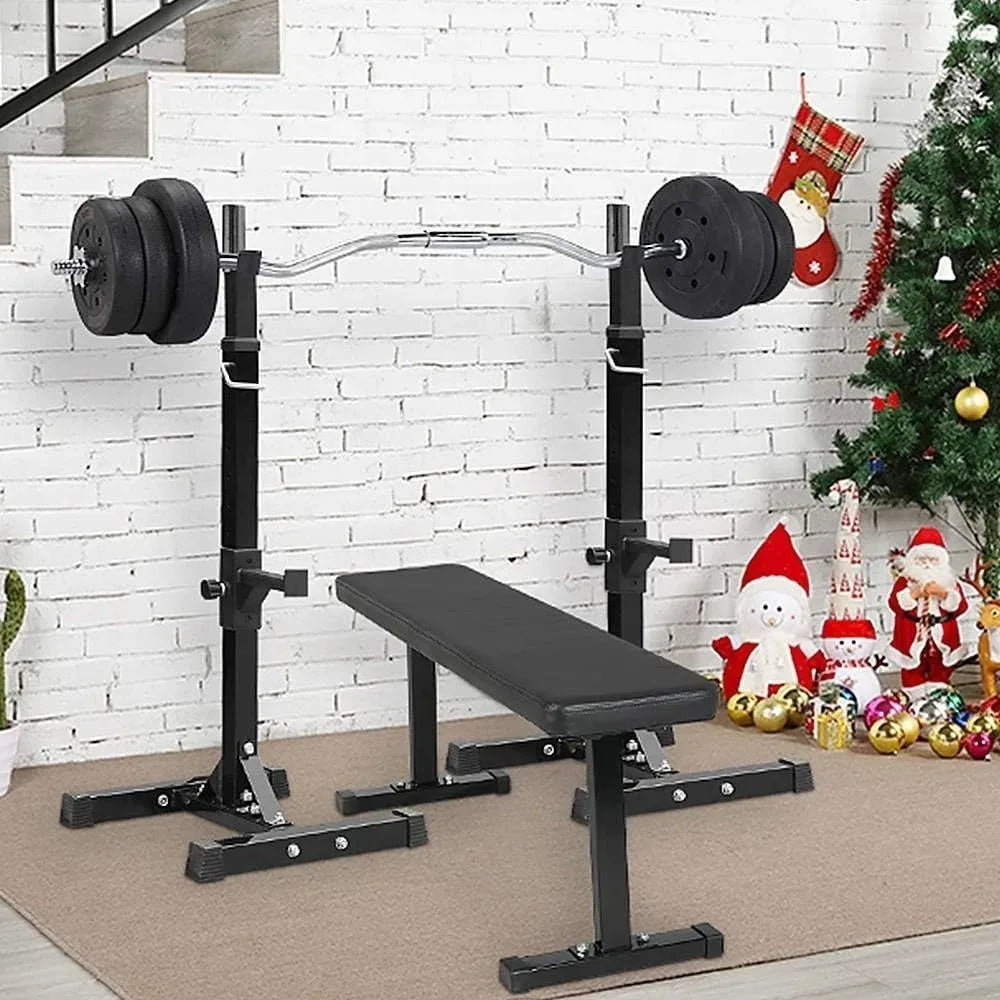 Best - Pair of Adjustable Squat Rack Standard 44-70 Inch Barbell Rack, Solid Steel Squat Stands Bench Press Storage