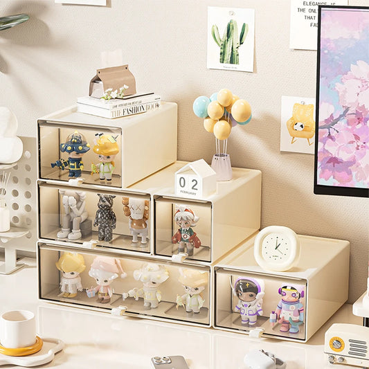 Storage Box with Drawers – Desktop Organizer, Display Case for Collectibles, Office Storage ContainerCustomizable Combination