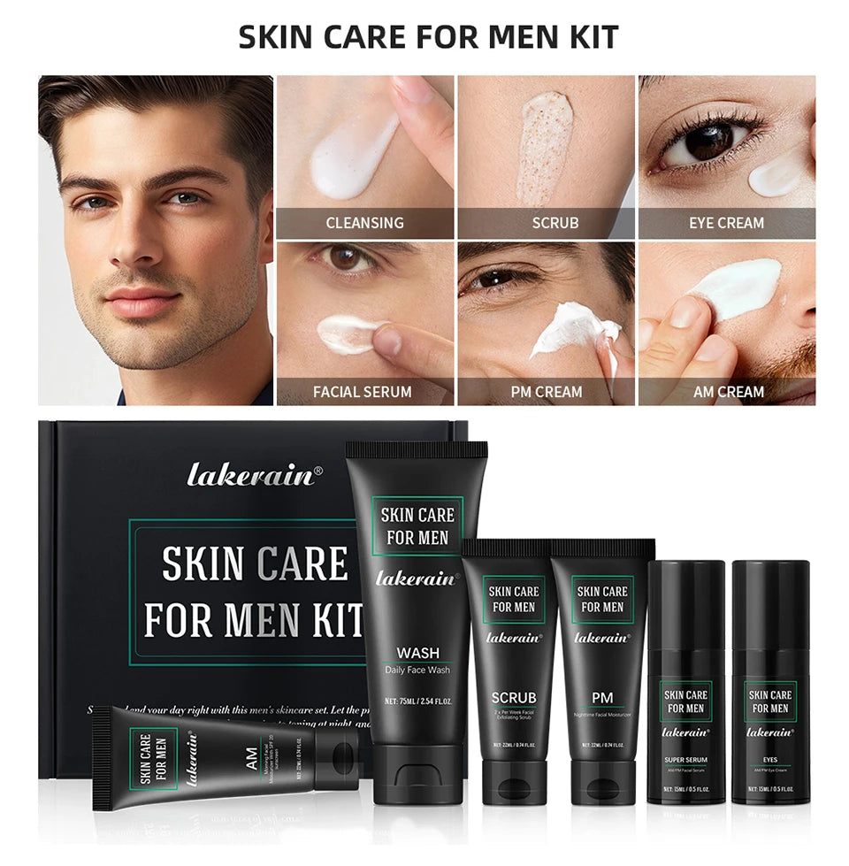 Skin Care Set for Men Essential Routine Daily Face Wash Facial Scrub Moisturizer SPF Night Cream Hydrated Skin Gifts For Men Ski