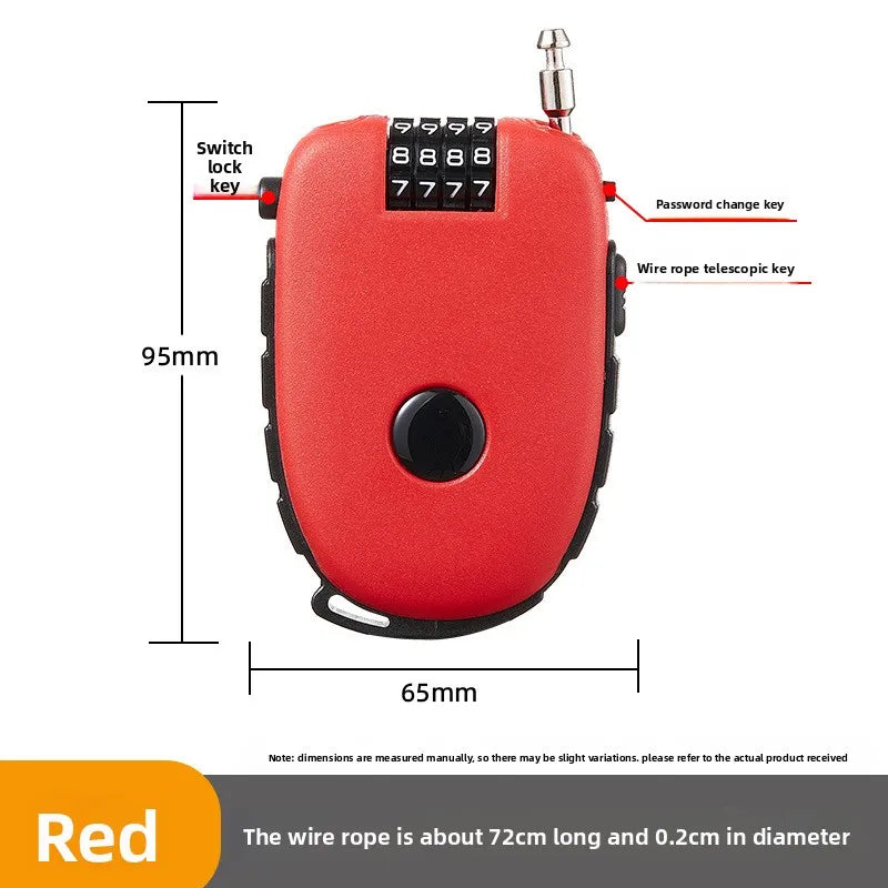 Portable Steel Wire Lock, Stretchable Steel Wire Helmet Lock, Baby Car Lock, Portable Treasure Ruyi Steel Wire Portable Lock