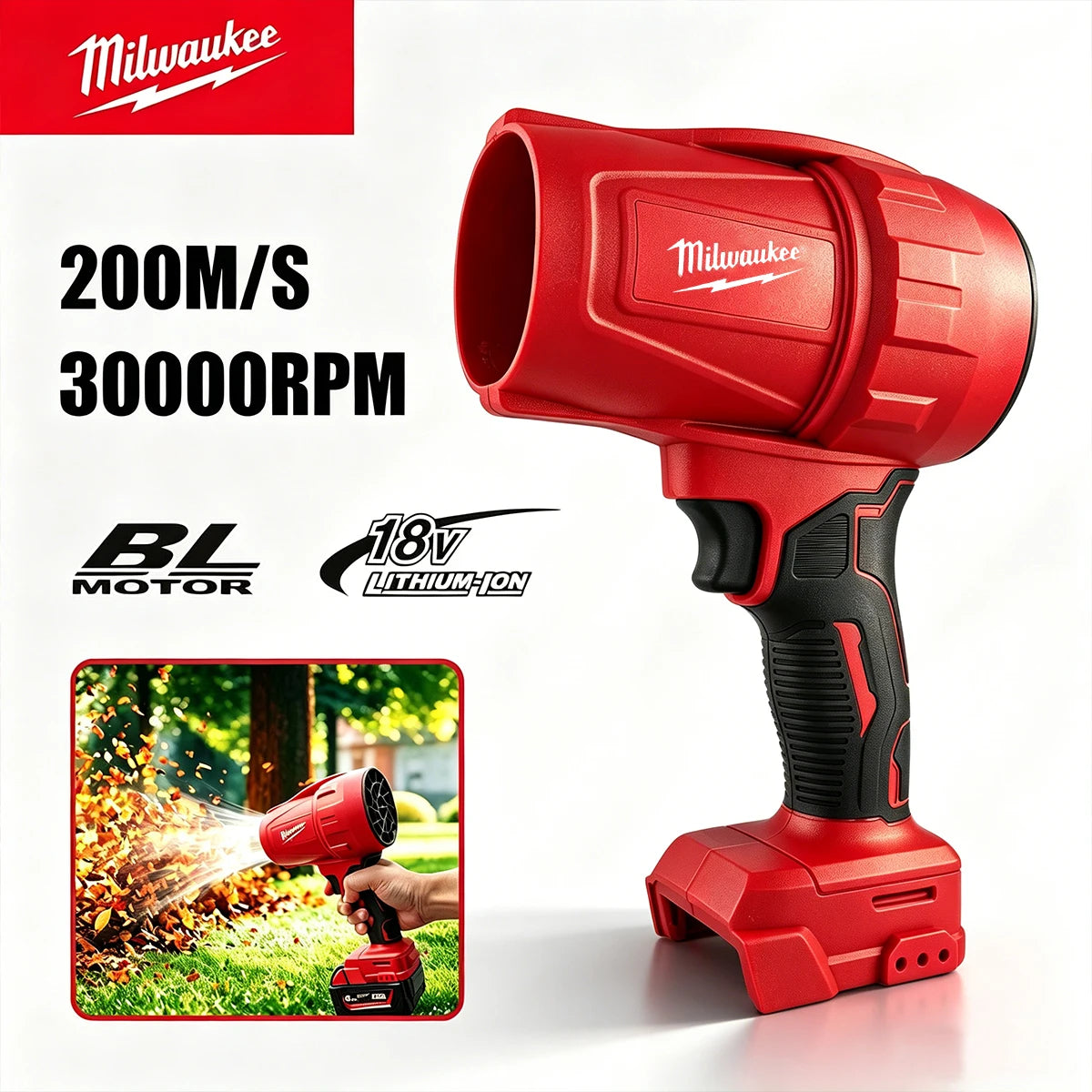 Milwaukee Cordless Blower 700W 30000RPM Brushless Motor Leaf Blower for Snow Removal Dust Cleaning Variable Speed Tool Only