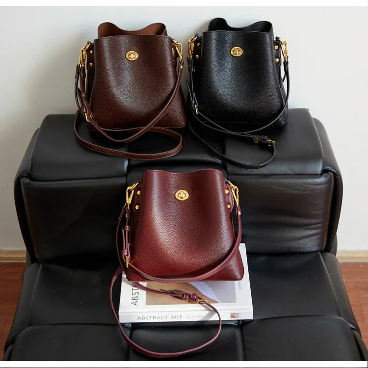 Fashion PU leather Women Handbags Large Capacity Fashion female Bucket Shoulder Bag Elegance ladies messenger bag burgundy totes