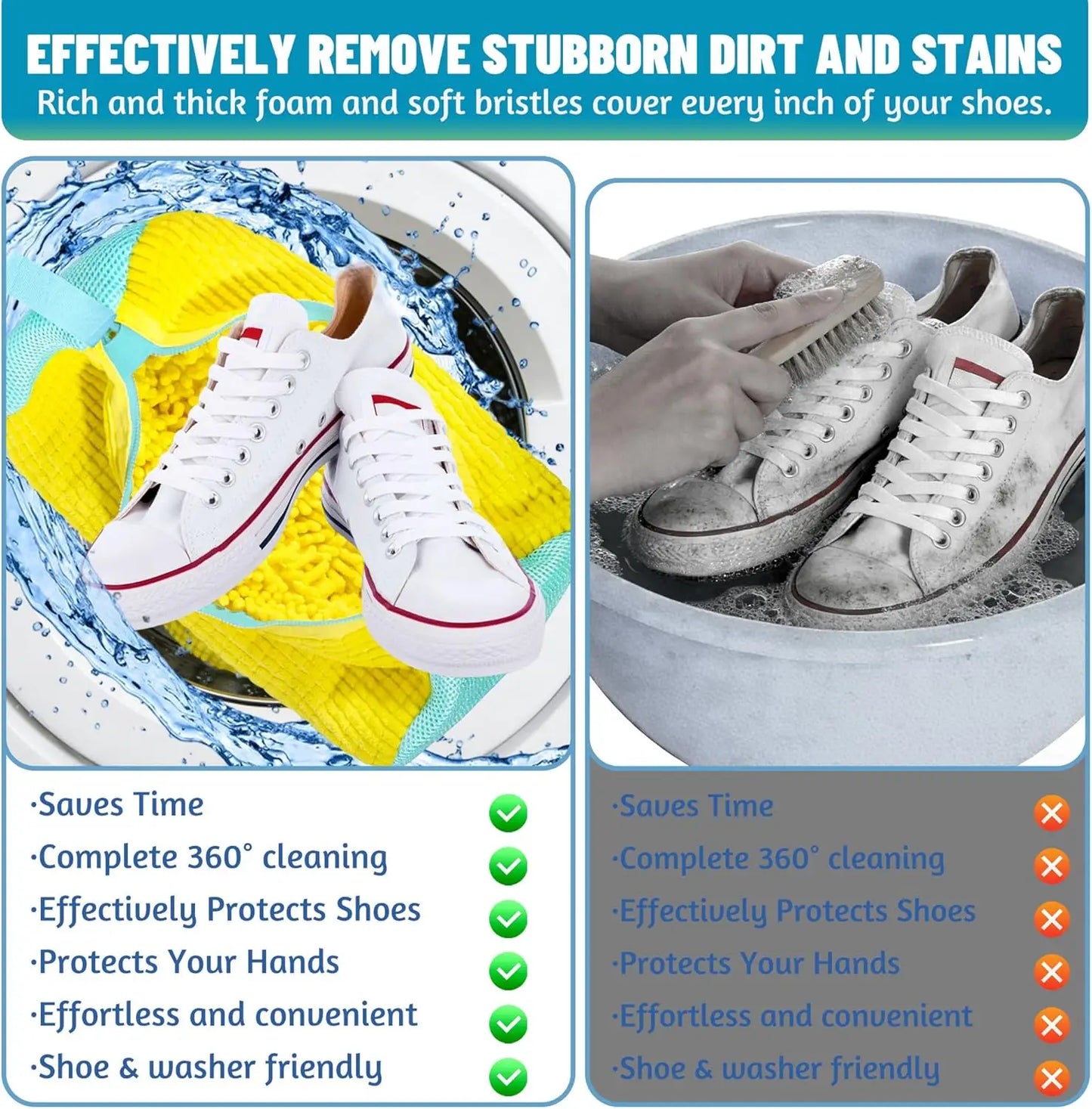 Reusable shoe washing bag, 360 ° deep cleaning, used for machine washing, protecting shoes and washing buckets, anti slip zipper