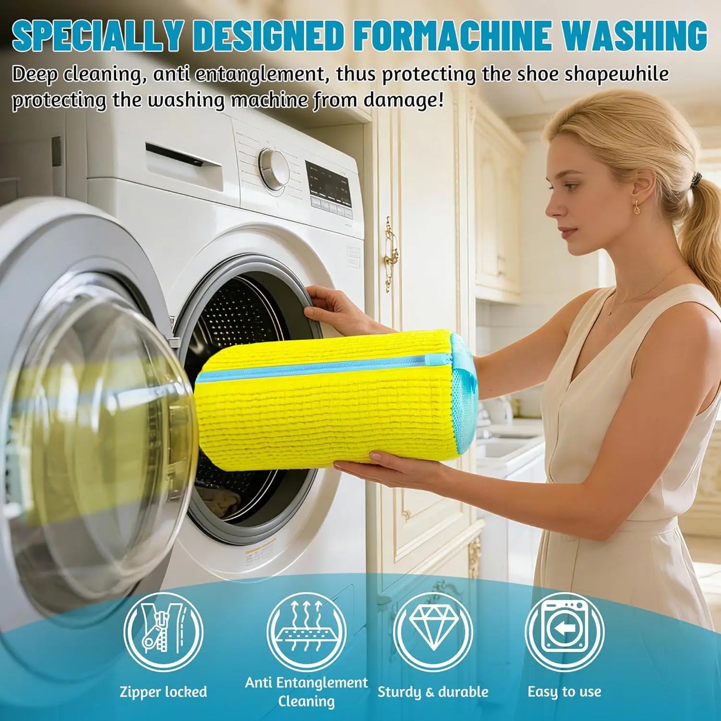 Reusable shoe washing bag, 360 ° deep cleaning, used for machine washing, protecting shoes and washing buckets, anti slip zipper
