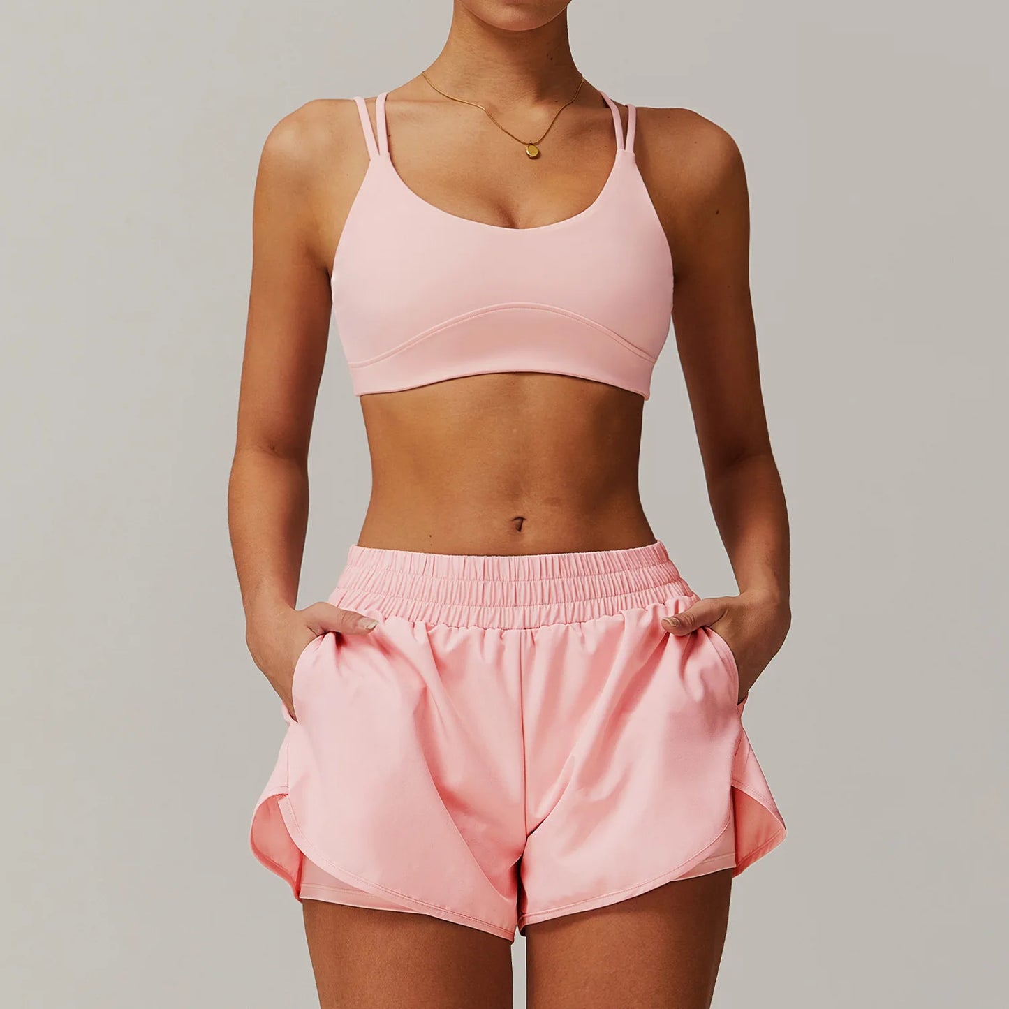 Naked Feeling Yoga Set Women Gym Workout Clothes Padded Sports Bra Outdoor Fitness
