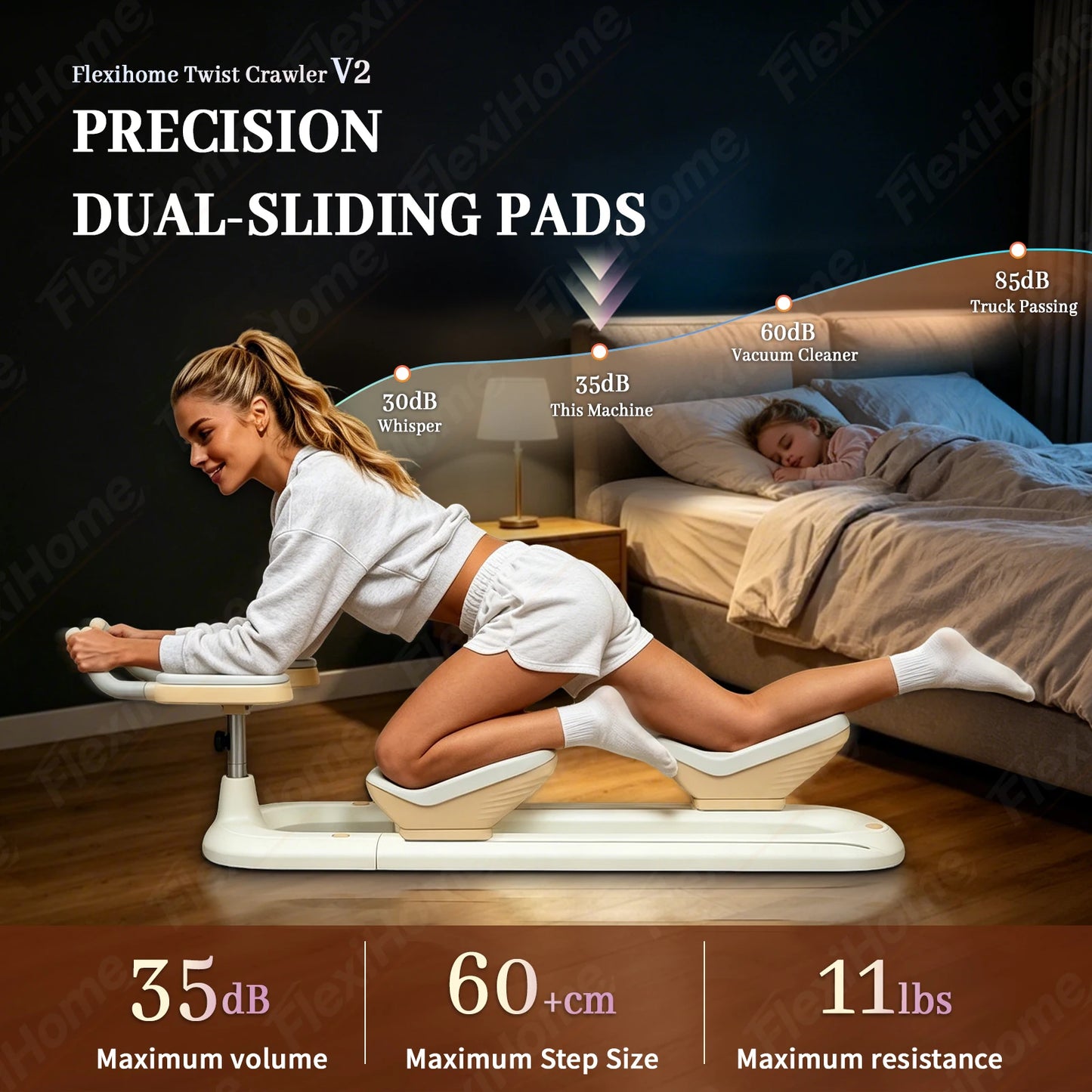 Flexihome Adjustable Back Stretcher Machine, Detachable Waist Workout Equipment for Lower Back Pain Relief, Spine Decompression