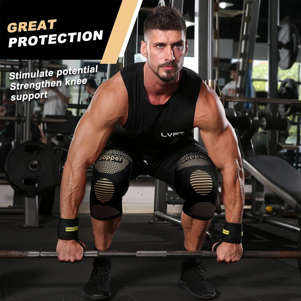 2Pcs Copper Knee Brace for Knee Pain - Copper Knee Compression Sleeves - Knee Pads for Sports,Meniscus Tear,ACL,Arthritis,Joint