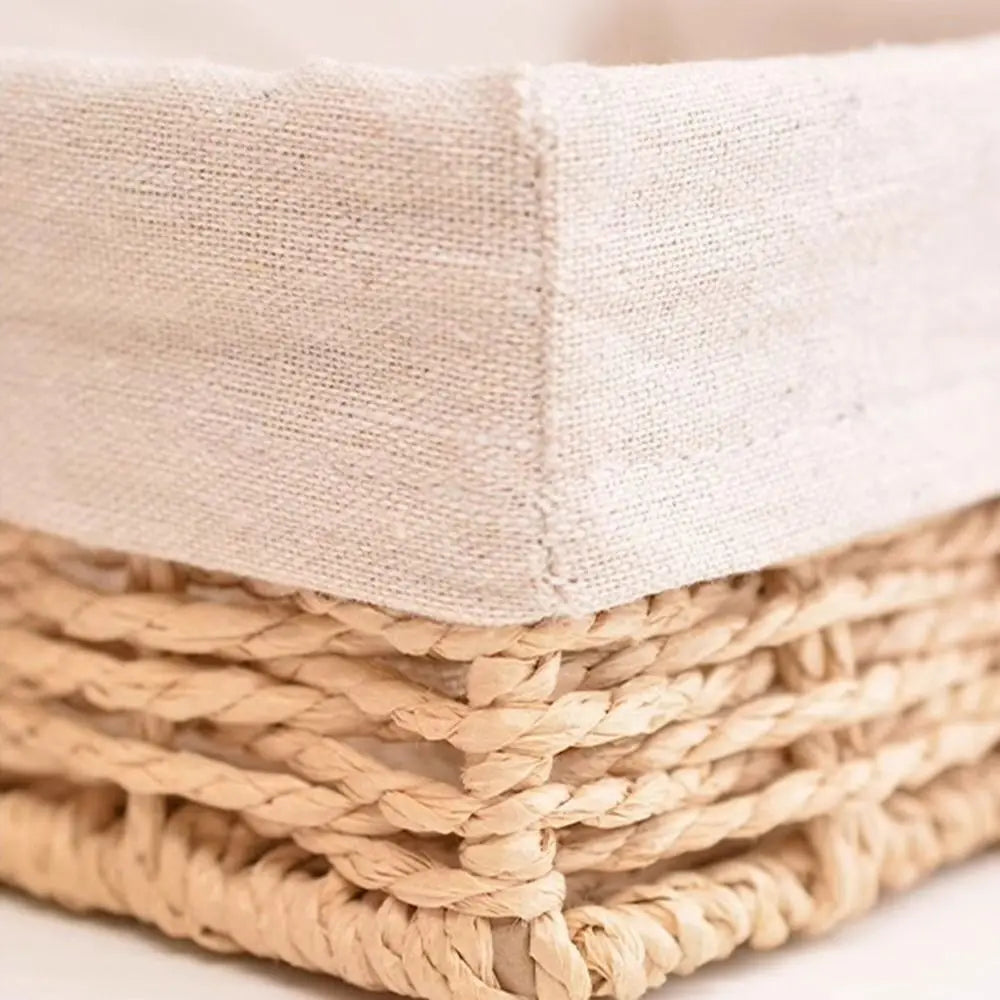 Rectangular Handmade Rattan Storage Baskets French Style Bow Weaving Storage Tray Reusable Bohemian Style Cosmetics Storage Box