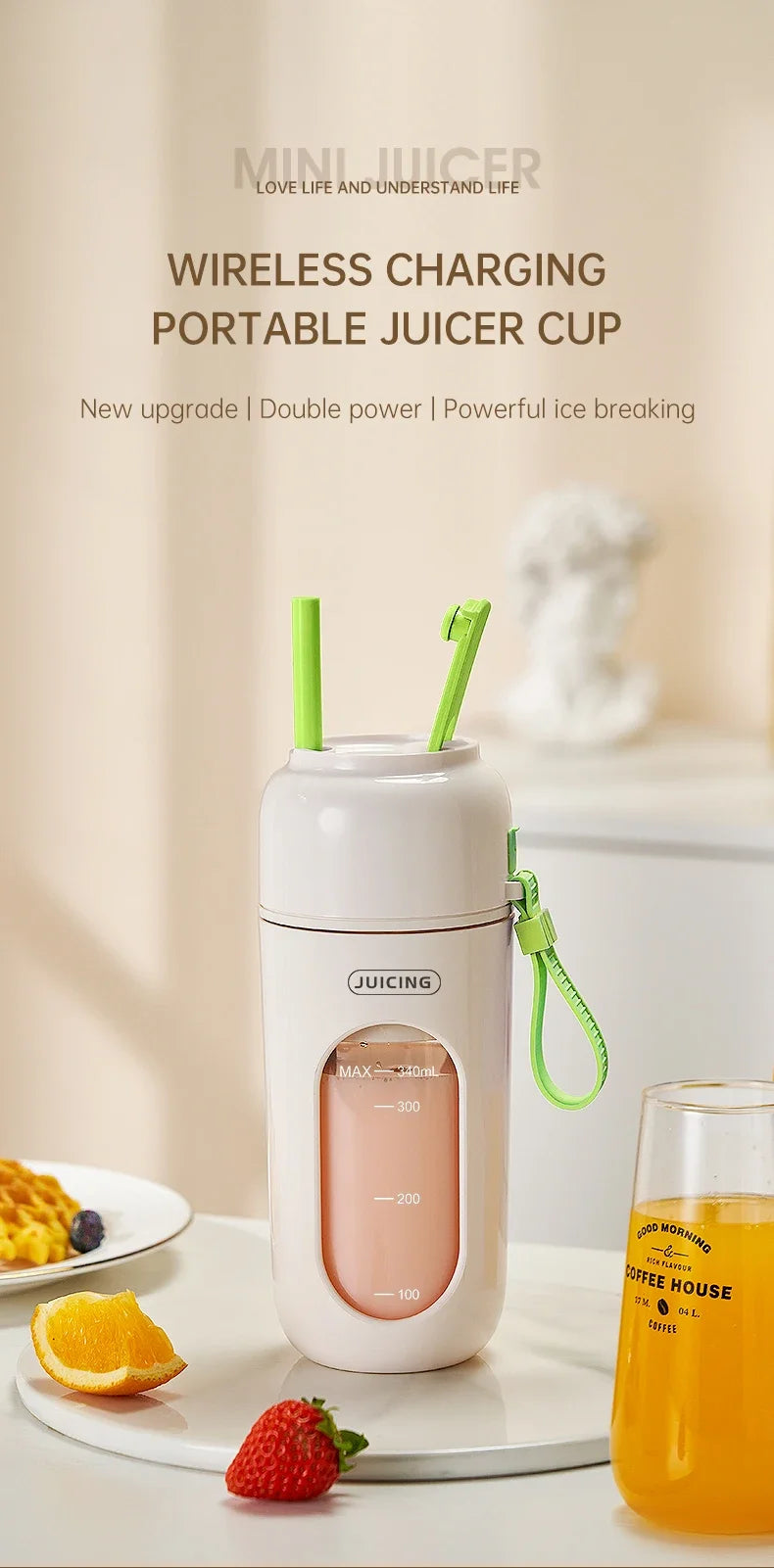 Portable Multi-function USB Wireless Juicer 12-blade Head Fast Juice Extraction 2600mAh Capacity Indoor and Outdoor Mixing Cup